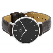 Daniel Wellington Classic Petite York Black Dial Brown Leather Strap Watch For Women - DW00100182