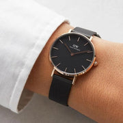 Daniel Wellington Petite Ashfield Black Dial Black Mesh Strap Watch For Women - DW00100202