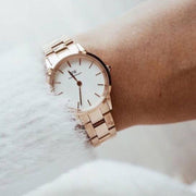 Daniel Wellington Iconic Link White Dial Rose Gold Steel Strap Watch for Women - DW00100213