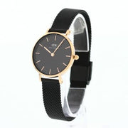 Daniel Wellington Petite Ashfield Black Dial Black Mesh Strap Watch For Women - DW00100245