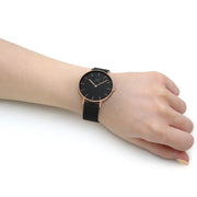 Daniel Wellington Petite Ashfield Black Dial Black Mesh Strap Watch for Women - DW00100307
