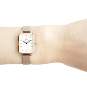 Daniel Wellington Quadro Melrose White Dial Gold Mesh Strap Watch For Women - DW00100431