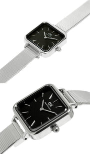 Daniel Wellington Quadro Studio Black Dial Silver Mesh Strap Watch For Women - DW00100522