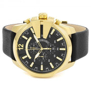 Diesel Mega Chief Chronograph Black Dial Black Leather Strap Watch For Men - DZ4344