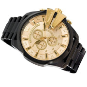 Diesel Mega Chief Chronograph Gold Dial Black Steel Strap Watch For Men - DZ4485
