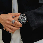 Diesel Mega Chief Chronograph Black Dial Black Mesh Bracelet Watch For Men - DZ4514