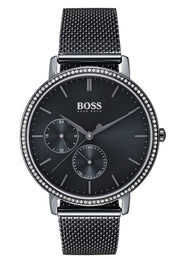 Hugo Boss Infinity Black Dial Black Mesh Bracelet Watch for Women -1502521