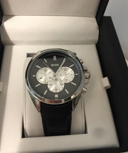 Hugo Boss Driver Chronograph Black Dial Black Leather Strap Watch for Men - 1512879