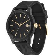 Lacoste 12.12 Black Dial Black Silicon Strap Watch for Men - 2011010