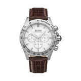 Hugo Boss Ikon Chronograph White Dial Brown Leather Strap Watch for Men - 1513175