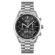 Hugo Boss Champion Chronograph Black Dial Silver Steel Strap Watch for Men - 1513871