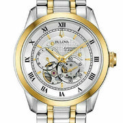 Bulova BVA Skeleton Silver Dial Two Tone Steel Strap Watch for Men - 98A123