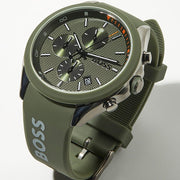Hugo Boss Velocity Chronograph Green Dial Green Rubber Strap Watch For Men - 1514060