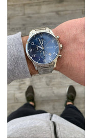 Hugo Boss Aeroliner Chronograph Blue Dial Silver Steel Strap Watch for Men - 1513183