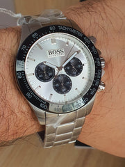 Hugo Boss Ikon Chronograph Silver Dial Silver Steel Strap Watch for Men - 1512964