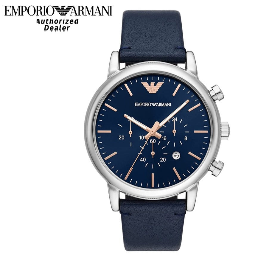 Emporio Armani Luigi Chronograph Blue Dial Blue Leather Strap
