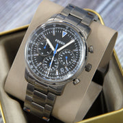 Fossil Goodwin Chrono Analog Black Dial Grey Steel Strap Watch for Men - FS5518