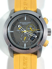 Burberry Sport Chronograph Grey Dial Yellow Rubber Strap Watch for Men - BU7712