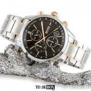 Hugo Boss Grand Prix Chronograph Black Dial Two Tone Steel Strap Watch for Men - 1513473