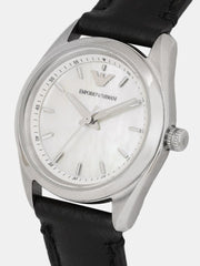 Emporio Armani Analog White Dial Black Leather Strap Watch For Women - AR6026