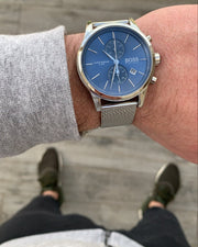 Hugo Boss Jet Chronograph Blue Dial Silver Mesh Bracelet Watch for Men - 1513441