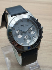 Marc Jacobs Blade Chronograph White Dial Black Leather Strap Watch for Women - MBM1189