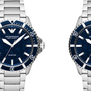 Emporio Armani Sea Explorer Meccanico Automatic Blue Dial Silver Steel Strap Watch For Men - AR60059