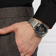 Emporio Armani Aviator Skeleton Blue Dial Silver Mesh Bracelet Watch For Men - AR60024