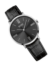 Hugo Boss Jackson Black Dial Black Leather Strap Watch for Men - 1513369
