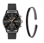Hugo Boss Associate Chronograph Black Dial Black Mesh Bracelet Watch for Men - 1513811