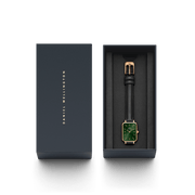 Daniel Wellington Quadro Pressed Melrose Emerald Green Dial Black Leather Strap Watch For Women - DW00100446