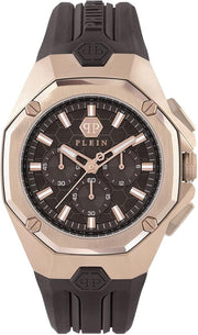 Philipp Plein Octagon Rose Gold Dial Brown Silicone Strap Watch for Men  - PWTBA0223