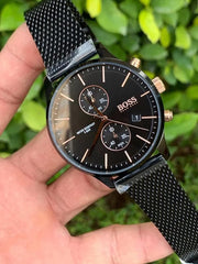 Hugo Boss Associate Chronograph Black Dial Black Mesh Bracelet Watch for Men - 1513811