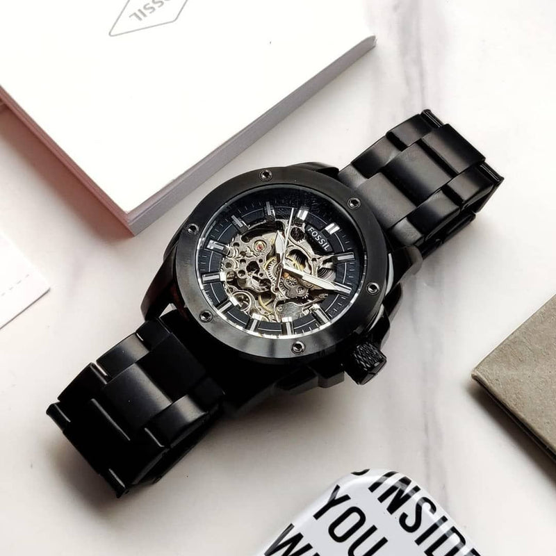 ☆美品☆ FOSSIL MODERN MACHINE ME-3080 腕時計 Fossil Modern Machine Automatic Silver Dial Black Steel Strap