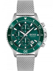 Hugo Boss Admiral Chronograph Green Dial Silver Mesh Bracelet Watch for Men - 1513905