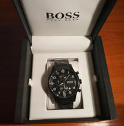 Hugo Boss Aeroliner Chronograph Black Dial Black Steel Strap Watch for Men - 1513180