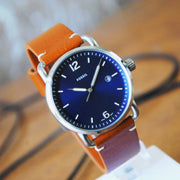 Fossil Commuter Blue Dial Blue Leather Strap Watch for Men - FS5325