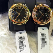Marc Jacobs Amy Black Dial Black Leather Strap Watch for Women - MBM1225