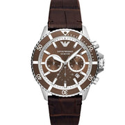Emporio Armani Diver Chronograph Brown Dial Brown Leather Strap Watch For Men - AR11486