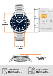 Emporio Armani Sea Explorer Meccanico Automatic Blue Dial Silver Steel Strap Watch For Men - AR60059