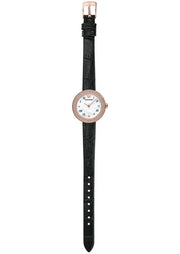 Emporio Armani Rosa Quartz Mother Of Pearl White Dial Black Leather Strap Watch For Women - AR11356