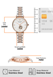 Emporio Armani Meccannico Gianni T-Bar Analog White Dial Two Tone Steel Strap Watch For Women - AR60019