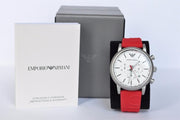 Emporio Armani Luigi Chronograph White Dial Red Rubber Strap Watch For Men - AR11021