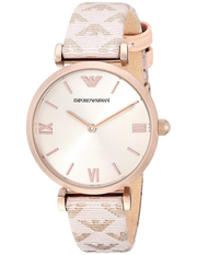Emporio Armani Analog Grey Dial Pink Leather Strap Watch For Women - AR11126
