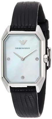 Emporio Armani Gioia Analog Mother of Pearl Dial Black Leather Strap Watch For Women - AR11148