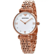 Emporio Armani Gianni T-Bar Quartz White Dial Rose Gold Steel Strap Watch For Women - AR11267