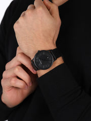 Emporio Armani Renato Black Dial Black Leather Strap Watch for Men - AR11276