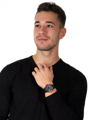 Emporio Armani Renato Black Dial Black Leather Strap Watch for Men - AR11276