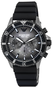Emporio Armani Diver Chronograph Black Dial Black Silicone Strap Watch For Men - AR11515