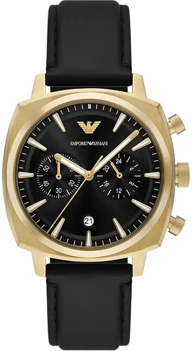 Emporio Armani Ruggero Chronograph Black Dial Black Leather Strap Watch for Men - AR11690